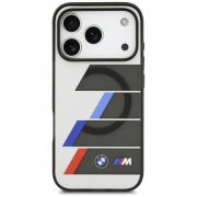 Carcasa BMW M IML Metal Buttons Tricolor Lines cu MagSafe compatibila cu iPhone 17 Pro, Gri