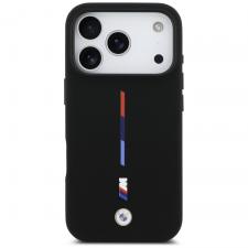 Carcasa BMW M Silicon Tricolor Line cu MagSafe compatibila cu iPhone 17 Pro, Negru