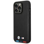 Carcasa BMW Leather Stamp Tricolor compatibila cu iPhone 14 Pro, Negru 3 - lerato.ro