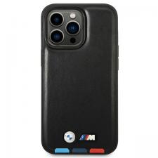 Carcasa BMW Leather Stamp Tricolor compatibila cu iPhone 14 Pro, Negru