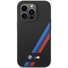 Carcasa BMW Silicone Slanted Stripes compatibila cu iPhone 14 Pro, Negru