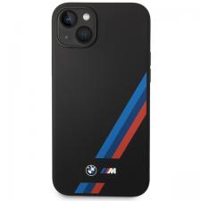 Carcasa BMW Silicone Slanted Stripes compatibila cu iPhone 14 Plus / 15 Plus, Negru