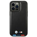 Carcasa BMW Leather Stamp Tricolor compatibila cu iPhone 14 Pro Max, Negru 2 - lerato.ro