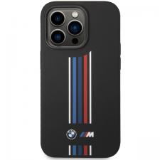 Carcasa BMW Silicone Vertical Tricolor Lines compatibila cu iPhone 14 Pro Max, Negru
