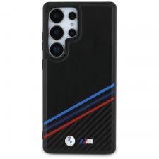 Carcasa BMW Leather Tricolor Crossing Stripes cu MagSafe compatibila cu Samsung Galaxy S25 Ultra, Negru