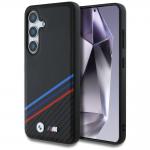 Carcasa BMW Leather Tricolor Crossing Stripes cu MagSafe compatibila cu Samsung Galaxy S25, Negru 4 - lerato.ro