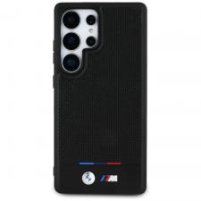 Carcasa BMW Leather Tricolor Stripe cu MagSafe compatibila cu Samsung Galaxy S25 Ultra, Negru
