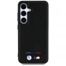 Carcasa BMW Leather Tricolor Stripe cu MagSafe compatibila cu Samsung Galaxy S25 Plus, Negru