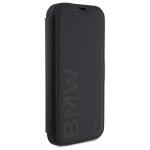 Carcasa flip cover BMW Signature Leather Wordmark compatibila cu iPhone 16 Pro, Negru 5 - lerato.ro