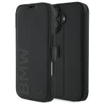 Carcasa flip cover BMW Signature Leather Wordmark compatibila cu iPhone 16, Negru 4 - lerato.ro