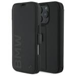 Carcasa flip cover BMW Signature Leather Wordmark compatibila cu iPhone 16 Pro Max, Negru 4 - lerato.ro
