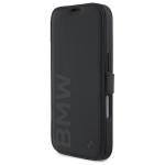 Carcasa flip cover BMW Signature Leather Wordmark compatibila cu iPhone 16 Pro Max, Negru 3 - lerato.ro