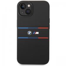 Carcasa BMW M Silicone Tricolor Lines compatibila cu iPhone 15 / 14 / 13, Negru