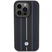 Carcasa BMW Leather Stamp Blue Lines compatibila cu iPhone 15 Pro Max, Negru