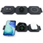 Statie de incarcare pliabila 3 in 1 BMW M Qi2 Print Logo, Compatibila MagSafe, Putere 15W, Negru / Albastru 3 - lerato.ro