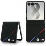 Husa BMW M Leather Perforated Tricolor Stripe Metal Logos cu MagSafe compatibila cu Samsung Galaxy Z Flip 8, Negru 3 - lerato.ro