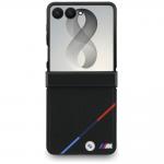 Husa BMW M Leather Perforated Tricolor Stripe Metal Logos cu MagSafe compatibila cu Samsung Galaxy Z Flip 8, Negru 2 - lerato.ro