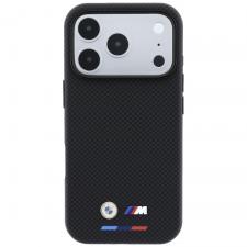 Husa BMW M Quadrille Kevlar Tricolor and Metal Logo cu MagSafe compatibila cu iPhone 18 Pro Max / 17 Pro Max, Negru