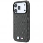 Husa BMW M Quadrille Kevlar Metal Logo cu MagSafe compatibila cu iPhone 18 Pro / 17 Pro, Gri 3 - lerato.ro