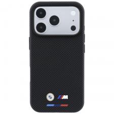 Husa BMW M Quadrille Kevlar Tricolor Metal Logo cu MagSafe compatibila cu iPhone 18 Pro / 17 Pro, Negru