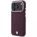 Husa BMW Sign Inclined Deboss Letters cu MagSafe compatibila cu iPhone 18 Pro / 17 Pro, Burgundy 3 - lerato.ro