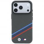 Husa BMW M Quadrille Kevlar Print Tricolor Lines Metal Logo cu MagSafe compatibila cu iPhone 18 Pro / 17 Pro, Gri 2 - lerato.ro