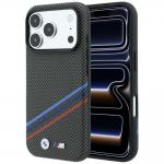 Husa BMW M Quadrille Kevlar Print Tricolor Lines and Metal Logo cu MagSafe compatibila cu iPhone 18 Pro Max / 17 Pro Max, Gri 4 - lerato.ro