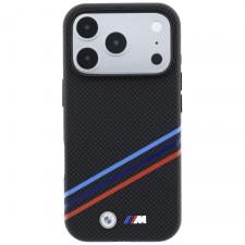 Huse si carcase iPhone 18 Pro Max, Husa BMW M Quadrille Kevlar Print Tricolor Lines and Metal Logo cu MagSafe compatibila cu iPhone 18 Pro Max / 17 Pro Max, Negru, lerato.ro