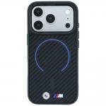 Husa BMW M Carbon Blue Print Ring Metal Logo cu MagSafe compatibila cu iPhone 18 Pro / 17 Pro, Negru 2 - lerato.ro