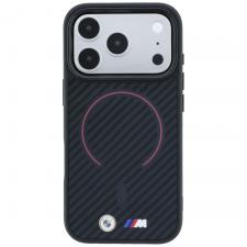 Husa BMW M Kevlar Red Print Ring Metal Logo cu MagSafe compatibila cu iPhone 18 Pro Max / 17 Pro Max, Negru