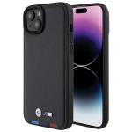 Carcasa BMW Leather Stamp Tricolor compatibila cu iPhone 15 Plus Black 3 - lerato.ro