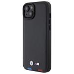 Carcasa BMW Leather Stamp Tricolor compatibila cu iPhone 15 Plus Black 7 - lerato.ro
