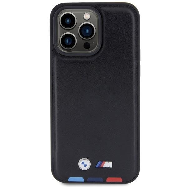 Carcasa BMW Leather Stamp Tricolor compatibila cu iPhone 15 Pro Max Black