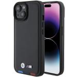 Carcasa BMW Leather Stamp Tricolor compatibila cu iPhone 15 Black 8 - lerato.ro