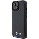 Carcasa BMW Leather Stamp Tricolor compatibila cu iPhone 15 Black 6 - lerato.ro