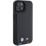 Carcasa BMW Leather Stamp Tricolor compatibila cu iPhone 15 Black 4 - lerato.ro