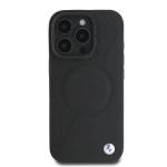 Carcasa BMW Signature Leather Half Textured Circle MagSafe compatibila cu iPhone 16 Pro Black 2 - lerato.ro