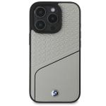 Carcasa BMW Signature Leather Textured Line MagSafe compatibila cu iPhone 16 Pro Gray 2 - lerato.ro