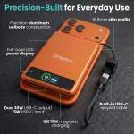 Baterie externa portabila BMX SolidSafe 10K Solid-State, 10000 mAh, 30W, Incarcare Wireless 15W, Display LCD, USB-C, Portocaliu 7 - lerato.ro