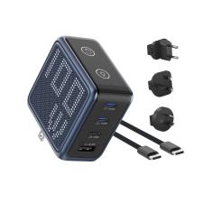 Incarcator retea BMX GaNsta Pixel Display Charger, 1x USB-A, 3x USB-C, 100W, Albastru