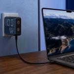 Incarcator retea BMX GaNsta Pixel Display Charger, 1x USB-A, 3x USB-C, 100W, Albastru 4 - lerato.ro