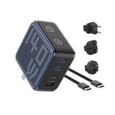 Incarcator retea BMX GaNsta Pixel Display Charger, 1x USB-A, 3x USB-C, 140W, Albastru
