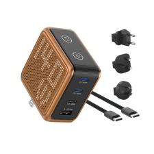 Incarcator retea BMX GaNsta Pixel Display Charger, 1x USB-A, 3x USB-C, 140W, Portocaliu