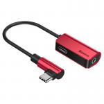 Adaptor Baseus L45, tata USB-C la mama USB-C si jack 3.5 mm, 1.5A, 12 cm, Rosu 2 - lerato.ro