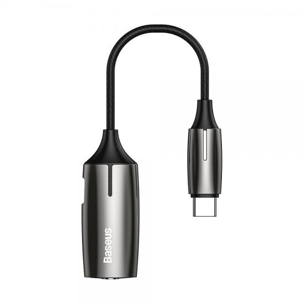 Adaptor Baseus L60, 2 in 1, tata USB-C la mama USB-C si jack 3.5 mm, 1A, 12cm, Negru/Argintiu
