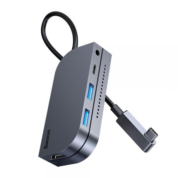 Adaptor HUB aluminiu 6-in-1 Baseus USB Type-C - 1x USB Type-C, 2x USB 3.0, 1x HDMI 4K, 1x microSD, 1x Mini Jack 3.5mm 1 - lerato.ro