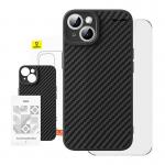 Kit protectie Baseus Synthetic Fiber Series 2in1, Carcasa, Folie Ecran si Kit pentru curatare, compatibil cu iPhone 15 Plus, Negru 3 - lerato.ro