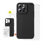 Kit protectie Baseus Synthetic Fiber Series 2in1, Carcasa, Folie Ecran si Kit pentru curatare, compatibil cu iPhone 15 Pro, Negru 3 - lerato.ro