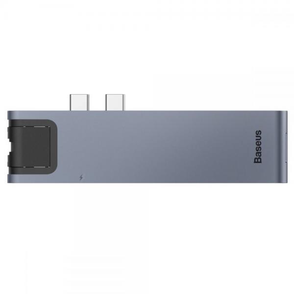 Adaptor HUB aluminiu 7-in-1 Baseus Dual USB Type-C - 1x USB Type-C, 2x USB 3.0, 1x HDMI, 1x LAN, 1x MicroSD, 1x SD