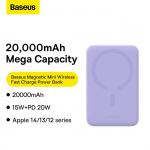 Baterie externa portabila Baseus Magnetic Mini, 20000 mAh, 20W, Wireless 15W, USB-C, Mov 12 - lerato.ro